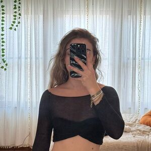 Sheer long sleeve black women's top